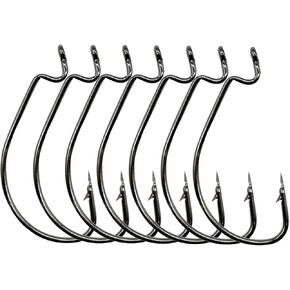 50pcs Wide Gap Offset Worm Hooks for Bass Fishing Hooks High Carbon Steel Black Fishing Worm Hooks Size 2# 1# 1/0# 2/0# 3/0# 4/0# 5/0#