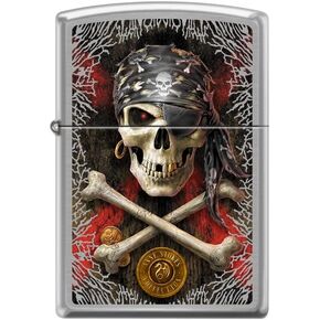 Zippo Lighter -for Anne Stokes Pirate Skull Crossbones Coins Evil Dark Brush Chrome Windproof Lighter #Z5345