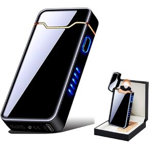 Electric Lighter USB Rechargeable Plasma Arc Lighter, High Power Flame Torch Lighter Windproof with LED Battery Indication for Candle, Incense, Camping Gifts (Black)