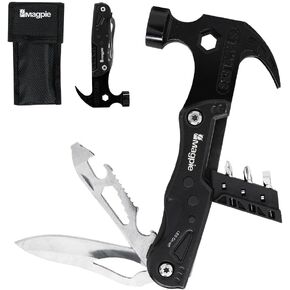 Magpie Hammer Multitool, 19 in 1 Essential Heavy-Duty Multipurpose Tool, Camping Accessories Survival Gear, Birthday Gift for Him Men Husband Son