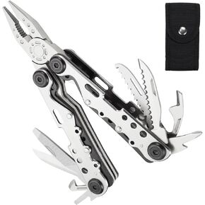 Multitool,13-in-1 Multitools Pliers with Nylon Sheath,Professional Stainless Steel Multi-Tool for Outdoor,Survival,Camping,Hiking,Simple Repair(13 in 1-Natural)