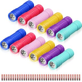 12 Pcs Small Mini Colorful Flashlights with AAA Batteries LED Flashlights for Home Night Yard Activities Nighttime Camping Party Favors and Many Other Nighttime Activities