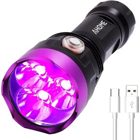 AHOME V30 UV 385-395nm Blacklight Flashlight [USB Rechargeable] Black Light Lamp, Triple High Power Ultraviolet LEDs, with Charging Cable for Professional/Commercial Use