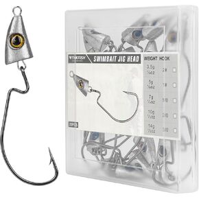 THKFISH Fish Eye Swimbait Jig Heads, 20PCS Weighted Swimbait Jig Heads,Weighted Hooks for Texas Rig or Ned Rig Fishing,Weedless Swing Jig Heads for Bass Fishing