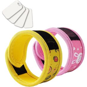 2 Pack Mosquito Bracelet with 4 Essential Oils Refills, Waterproof Wristbands for Kids & Adults, Natural Deet-Free Resealable,Safe Indoor Outdoor Protection (Pink-Yellow)