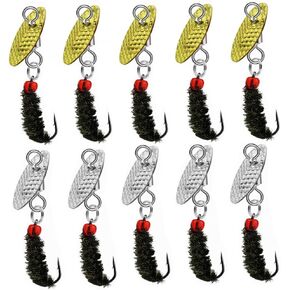 OriGlam Fly Fishing Fly Kit, Handmade Fly Fishing Lures Dry Fly Wet Fly, Spinners Bait Fishing Spinners Lures Hook for Bass Salmon Trout Pike (10pcs)