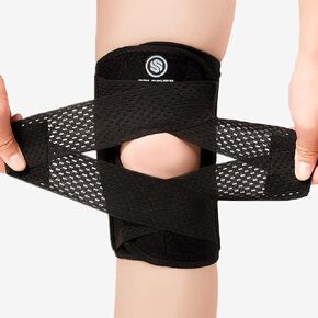 Knee Brace for Women & Men Breathable Compression Knee Support with Side Stabilizers for Knee Pain Adjustable Knee Wrap for Running, Meniscus Tear, ACL, MCL, Arthritis Relief (Black, Large)