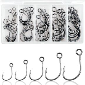 Inline Single Hooks Kits,50/100 Pieces Single Replacement Hooks for Lure Plugs Baits High Carbon Steel Inline Circle Hooks Large Eyes Saltwater&Freshwater