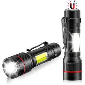 Lsnisni Rechargeable Flashlight 2 Pack, 2000 Lumen Super Bright Flash Light, Small Led Tactical Flashlights with 3 Lighting Modes, Zoomable, Portable Flash Lights with Clip and Magnet for Camping Home
