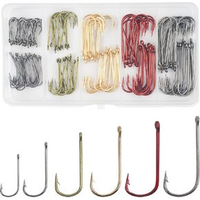 Aberdeen Fishing Hook Set,150pcs Crappie Hooks Long Shank Jig Fishing Hooks Offset Light Wire Fishing Hooks High Carbon Steel Freshwater Bass Catfish Trout
