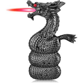 Torch Lighter, Relief Coiling Dragon Design Jet Red Flame Lighter, Adjustable Windproof Lighter, Refillable Butane Lighter for Candle, Camping, Kitchen, Gifts(Without Butane)-Black