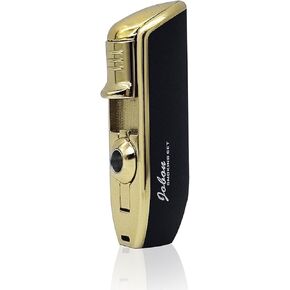 JOBON Lighter Triple Flame Torch with Built in Cigar Punch (Butane Gas Not Included) (Black Wrinkle with Gold)