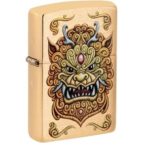 Zippo Foo Dog Design Brushed Brass Pocket Lighter