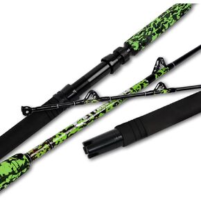 Fiblink Saltwater Fishing Rod Heavy Duty Offshore Trolling Rod 1 Piece/2 Piece Big Game Deep Drop Roller Rod Conventional Boat Green Camouflage Rod(6'/7',50-80lbs/80-120lbs)