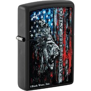 Zippo Lighter: Lion and Flag, Only The Brave - Black Matte 81501