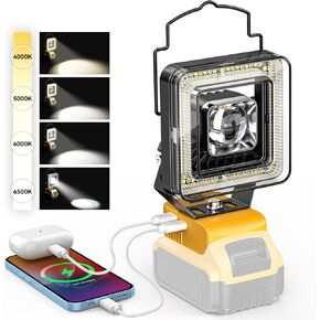 مصباح عمل LED لبطارية Dewalt 20v Max، 60W مصباح فيضانات LED لاسلكي مع 4 درجات حرارة ألوان، مصباح كشاف محمول، مصابيح كاشفة عالية اللومن مع منافذ شحن USB/Type-C لورشة العمل، المرآب in Kuwait