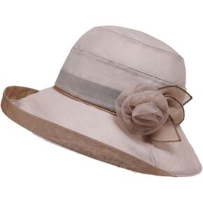 Women's Foldable Floral Bucket Hat Wide Brim Derby Church Wedding Fascinators Cloche Bowler Beach Sun Hat Derby Tea Party