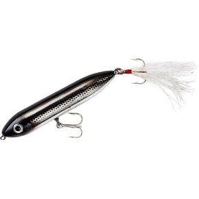 Heddon Super Spook Topwater Fishing Lure for Saltwater and Freshwater, Black Shiner - Feather Dressed, Feather Super Spook Jr (1/2 oz)