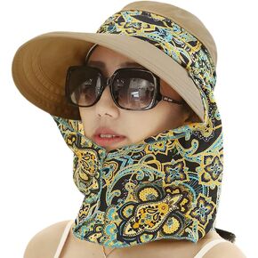 Convertible Sun Hat with Neck Protector Scarf Removable Top Wide Brim Sun Visor Sun Shade Hats for Women UPF50+ UV Protection