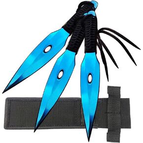 Full-Tang Professional Stainless-Steel 3 Piece Throwing Gear Training Tools (Blue)