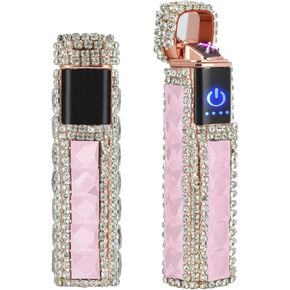 Electric Lighter Bling Glitter USB Rechargeable Lighters Cigarette Lighter with Rhinestone, for Girl Women, All Black