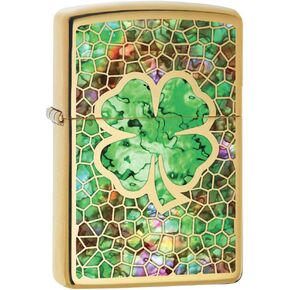 Zippo Lighter: Fusion Four Leaf Clover - High Polish Brass 78459