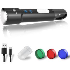 Rechargeable Flashlight, Bright LED Small Flashlight with COB Red Light, Multicolor Handheld Flashlight with Hook for Kids Camping、Outdoors Work, Gifts for Christmas Birthday Men&Women