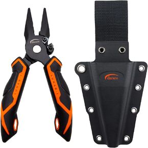 danco Lunar 6.5" Stainless Steel Fishing Pliers with Custom Molded Sheath and Tungsetn Carbinde Side Cutters - Fishing Tools - Freshwater and Saltwater Fishing Pliers