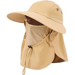 Fisherman Bucket Hats Wide Brim Sun Hat UPF 50+ with Face Cover & Neck Flap, Ponytail Design for Women Men