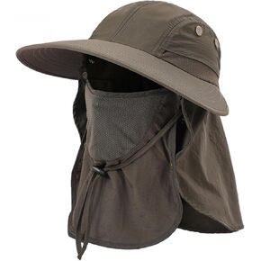 Fisherman Bucket Hats Wide Brim Sun Hat UPF 50+ with Face Cover & Neck Flap, Ponytail Design for Women Men