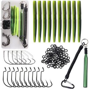Wacky Worm Fishing Lures Kit, Bass Fishing Wacky Rig Kit Soft Plastic Lures Wacky Worm Tool Wacky O-Rings Weedless Worm Hooks Tackle for Bass Fishing