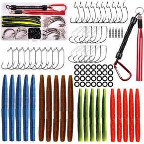 Wacky Worm Fishing Lures Kit, Bass Fishing Wacky Rig Kit Soft Plastic Lures Wacky Worm Tool Wacky O-Rings Weedless Worm Hooks Tackle for Bass Fishing in Kuwait