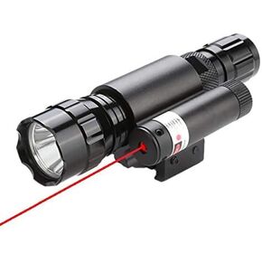 Tactical Flashlight and Red Laser Dot Sight Scope Combo with Pressure Switch, Charger and Battery, fits for 20mm Picatiny/Waver Rail System