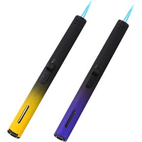 2PC Butane Torch Lighters, 7.9IN Refillable Torch Lighter Adjustable Jet Flame Butane Lighter Long Pen Lighter for Grill BBQ Candle Camping (Gas Not Included) (Red+Yellow)