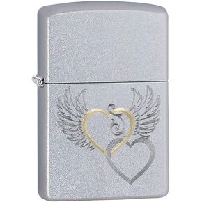 Zippo Lighter: Hearts and Wings, Engraved - Satin Chrome 80768