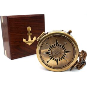 “ Home is Wherever ", Camping Compass Engraved with Gift for Boyfriend Girlfriend, Engagement, Anniversary, Wedding Gift for Him - Gift for Husband, with Wooden Case,