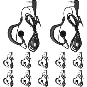 10 Pack Walkie Talkie Earpiece with Mic Ear Piece with Microphone Two Way Radio 2 Pin Ear Hook Single Wire Headset Compatible with Baofeng UV-5R BF-888S Arcshell Retevis H-777 RT21 RT22