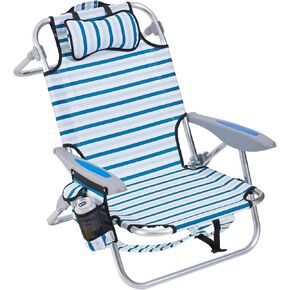 Portable Beach Chair for Adults, Outdoor Camping Chair Lay Flat Folding Backpack Beach Reclining Chair with 5 Positions, Headrest, Cup Holder, Heavy Ocean Striped in Saudi Arabia