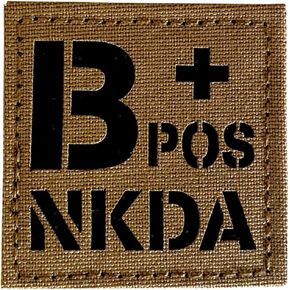 2x2 inch Coyote Brown Tan Infrared IR Tactical POS NKDA Blood Type Positive POS Patch with Hook and Loop (A+POS)