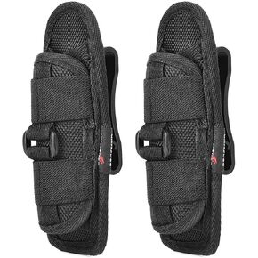 2PCS UltraFire 402 Tactical Flashlight Pouch Holster,Compact Stretchy Nylon Handheld LED Flashlights Duty Belt Holder,1 inch Flashlight Universal,with 360 Degrees Rotatable Clip (5.8x2.5in),Black
