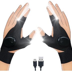 ThxToms Rechargeable LED Flashlight Gloves, Gifts for Men, Father's Day, Christmas, Birthday Gifts for Dad Boyfriend Husband Men Him, Cool Gadgets Tools for Repairing Fishing Camping, Black,Upgrade