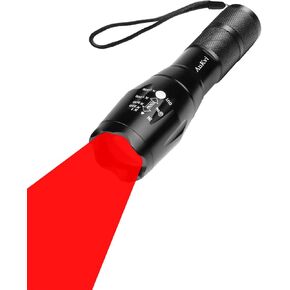 Deep Red Light Flashlight 670nm Single Mode Long Range Red Hunting Flashlights Torch with Zoomable for Astronomy, Aviation, Night Observation-Black