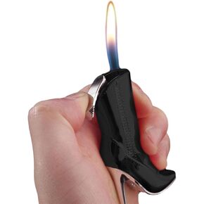 High Heeled Shoe Shaped Lighter, Butane Lighter, Lighters for Candle, Flameless Lighter, Refillable Lighters, Adjustable Soft Flame Lighter, The Best Gift for Women(No Gas) (Black)