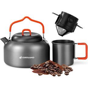 Odoland Camping Coffee Pot Camping Coffee Makers, 1.2L Camping Kettle with Camping Mug and Camp Coffee Filter of Camp Cookware for Hiking Backpacking and Picnic