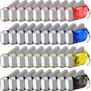 Treela 36 Pcs Hand Crank Flashlight Bulk Wind up Flashlight No Battery Manual Powered Light High Lumen 3 LED Torch for Camping Emergency Survival Christmas Child Shoeboxes(Green, Gray, Blue, Red)