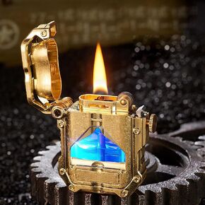 ولاعة خندق الكيروسين الرائعة Steampunk مع ضوء LED أزرق، ولاعة ميكانيكية شفافة مبتكرة هدايا فريدة للرجال (ذهبي) in Kuwait