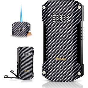 Torch Lighter with Jet Flame, 2 Built-in Punches, All-in-one Windproof Cool Lighter with Gift Box for Festival, Refillable Butane Unique Lighter for Candle, Camping, Outdoors