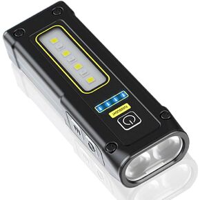 LED Rechargeable EDC Flashlight, Super Bright Tactical Pocket Torch with Red Blue and COB Work Light, IPX4 Waterproof Multifunction Portable Magnet Flashlight for Camping, Outdoor, Emergency (White)
