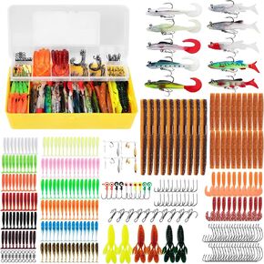 350PCS Fishing Lures Kit Freshwater Soft Silicone Baits Set Tackle Box Includeing Soft Plastic Worms Hooks Spinner Metal Jig Fishing Accessoris for Trout Bass