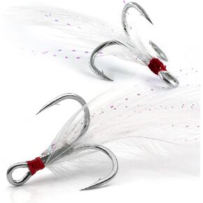 Feathered Treble Hooks Fishing, 15Pcs Dressed Treble Hook Size 10 8 6 4 2 for Fishing Spoons Spinner Crankbait Jerkbait